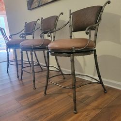 Artistica Genuine Leather Swivel Bar Stools-3 Piece 