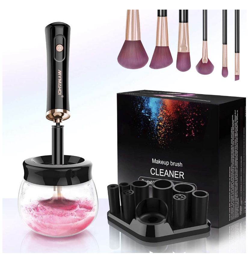 Makeup brush cleaner and dryer machine electric and automatic with 8 collars matching different cosmetic brushes