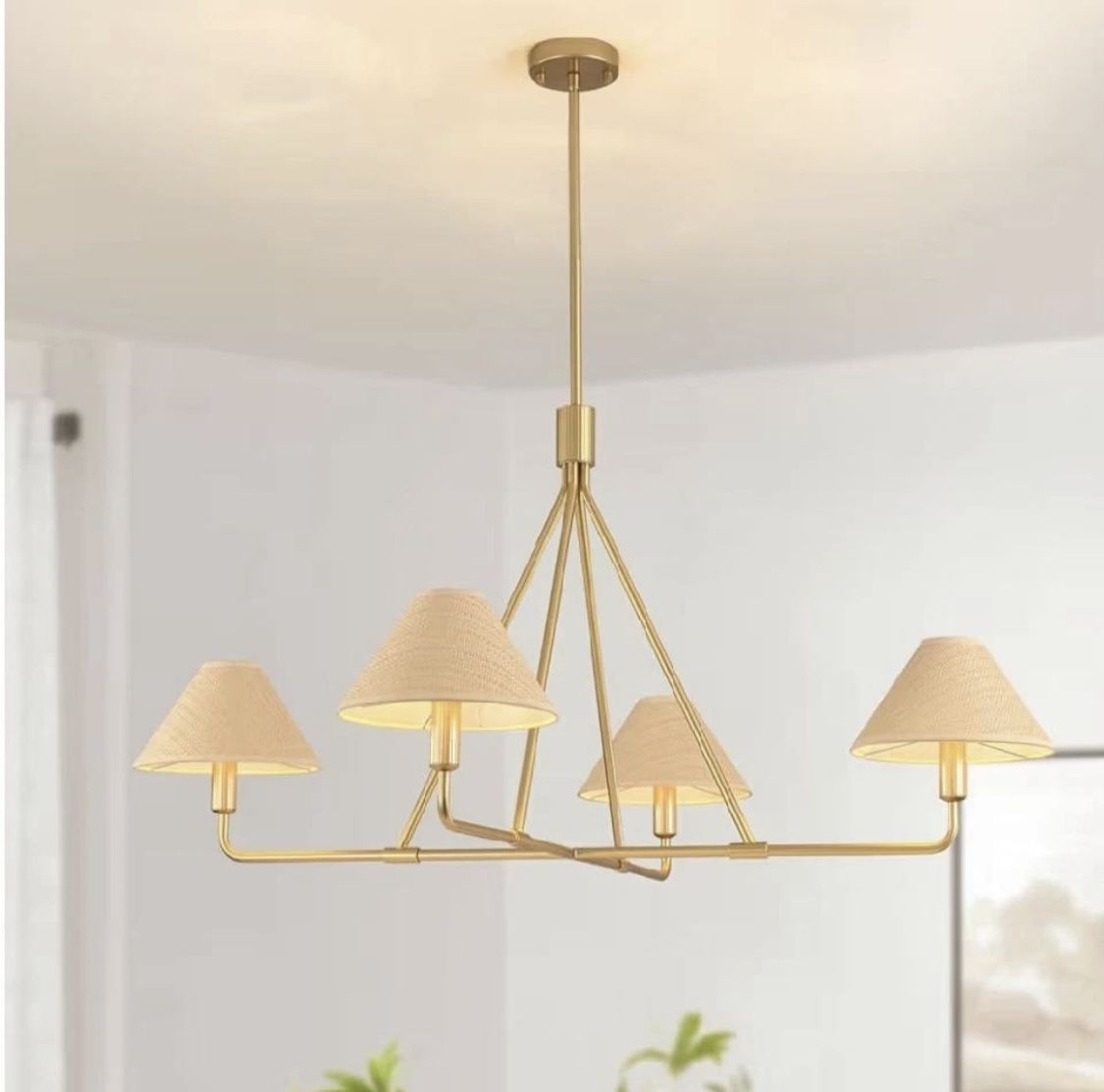 NEW 46" Chandelier Boho Rattan Light Fixture New, Open Box