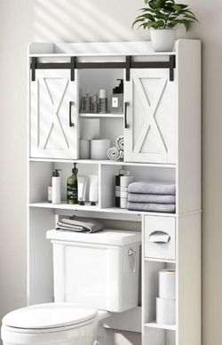 Over-the-Toilet Barn Door Storage Cabinet