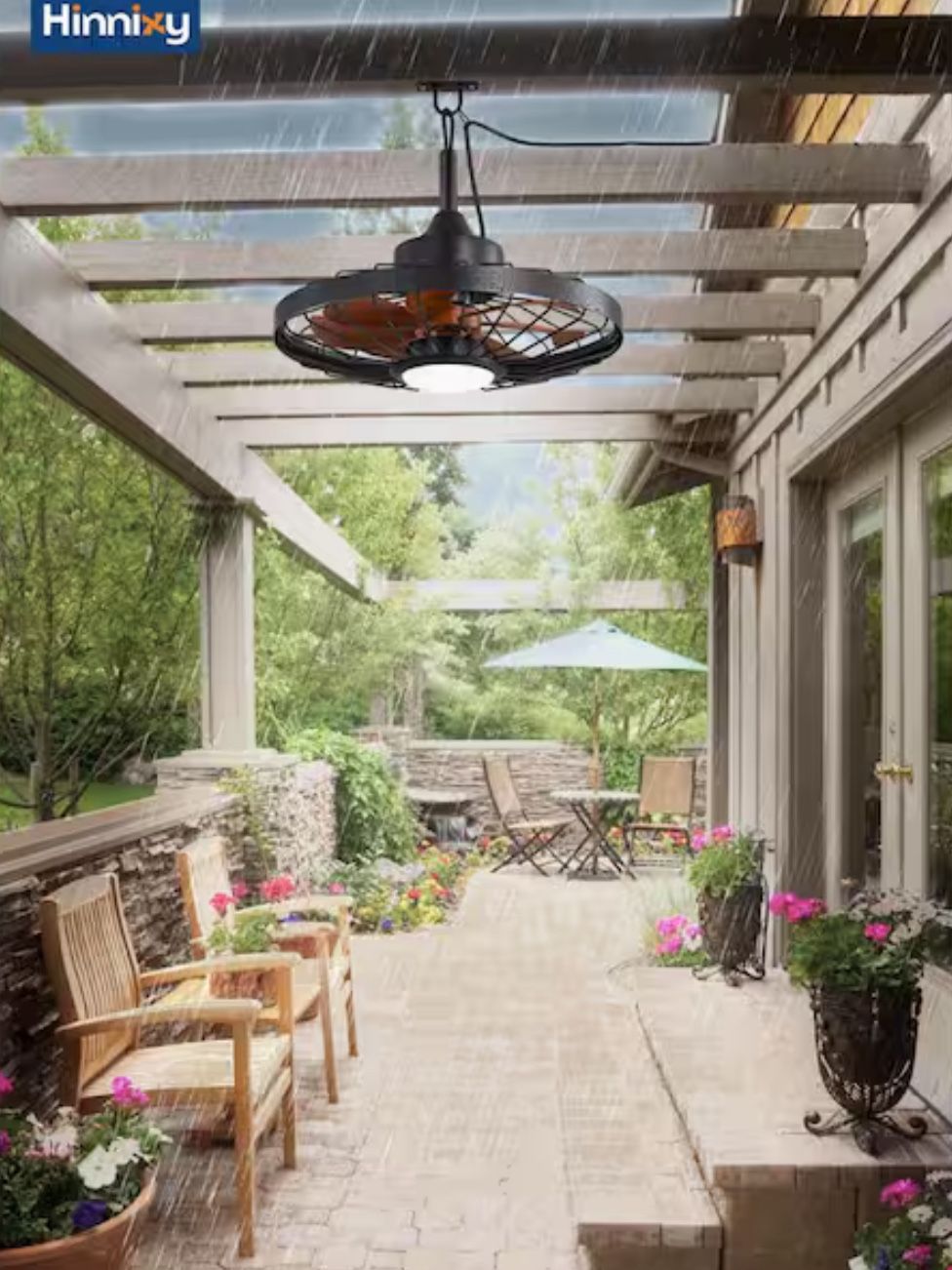 20 in. Outdoor Black Ceiling Fan with lights, IP65 Waterproof Hanging Fan with Remote Control Smart App for Patio Porchb