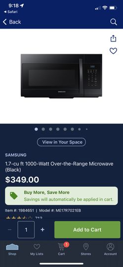 Samsung Over Range Microwave Black 