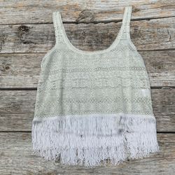 White Fringe Tank Top XS