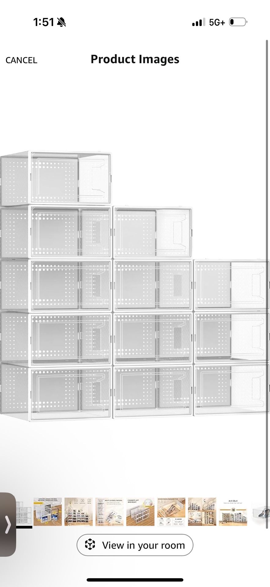 Secret Space 12 Pack X Large Shoe Organizer Storage Boxes for Closet, Modular Space Saving Shoe Boxes Clear Plastic Stackable Sneaker Containers Displ