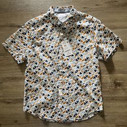 Denim & Flower Ricky Singh Men’s L Geometric Shapes 100% Cotton Shirt NWT   