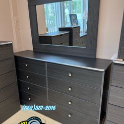 Grey Dresser With Mirror Compressed Wood Tv Stand 