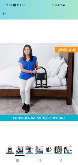 Stander Prime Safety Bed Handle, Bariatric Bed Rail for Elderly Adults, Bed Assist Bar with Organizer Pouch