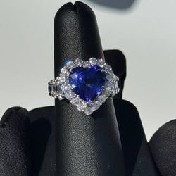 PT900 Platinum 6.17Ct Natural Tanzanite 1.79CTW Diamond Heart Engagement Ring sz 7.25