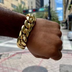 20mm Miami Cuban Link Yellow Gold Plated Bracelet 18k & 14k Crab Old School Regular Lock