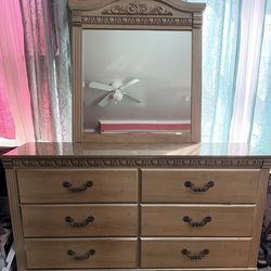 Large Ashley Furniture "Silverglade" 6-Drawer Dresser & Ornate Mirror Set