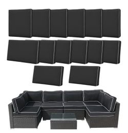 14Pcs Outdoor Cushion Covers Replacement Washable w/Zipper for 6-Seaters Sofa Patio Slipcovers