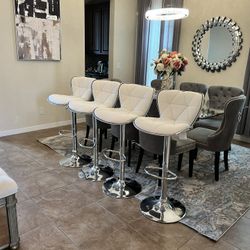 Modern White Bar Stools – Adjustable & Swivel – Brand New – $69 Each 