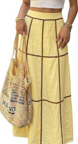 light yellow faux-linen maxi skirt size Large