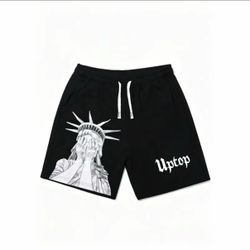 Uptop Black Graphic Shorts