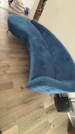 Modern Curved Blue Velvet Serpentine Sofa
