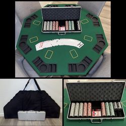 Poker Table Top with New Chips and Carry Bag