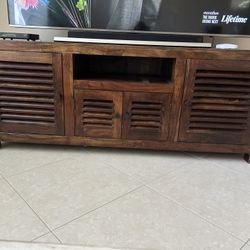 Wood Louver Door TV Stand with Media Storage 
