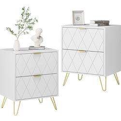 White Nightstand Set of 2, End / Side Table