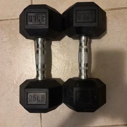 25LB Dumbbells Pair (50lbs Total) – Rubber Hex – Used