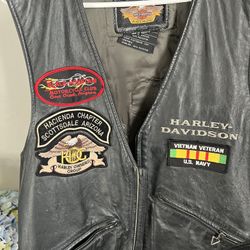 Leather Harley Davidson Motorcycle Vest - Large