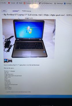 Ho 17” g7 win7, 1.8ghz, 320gb quad core laptop