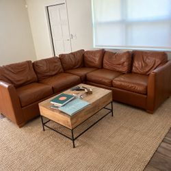 Cognac Brown Leather Sectional Sofa – L-Shaped