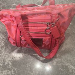 COACH Tote Bag Poppy Op Art Pink Signature Large C Women's Vintage Trending
