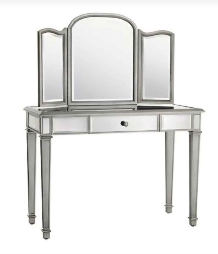 Pier 1 Imports Hayworth Mirrored Vanity. Folding Mirror and Single Drawer.