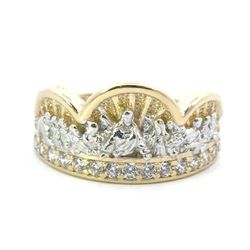 Men’s 14k Two Toned White Yellow Gold CZ Cubic Zirconia Last Supper Ring Size 11 GP3127960