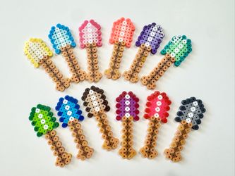 12 Pcs Minecraft Perler Beads Cupcake Toppers Party Favors