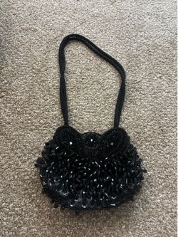 Black Beaded Crystal Fringe Purse – Statement Bag 🖤