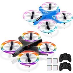 BRAND NEW 2 Pack Kids Drone with Dazzle Colorful LED Lights & 2 Batteries Remote Control Headless Mode
