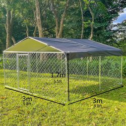 Outdoor Kennel Metal Dog Cage Fence Chicken Hen House Playpen w/Cover 10×10 ft Thumbnail