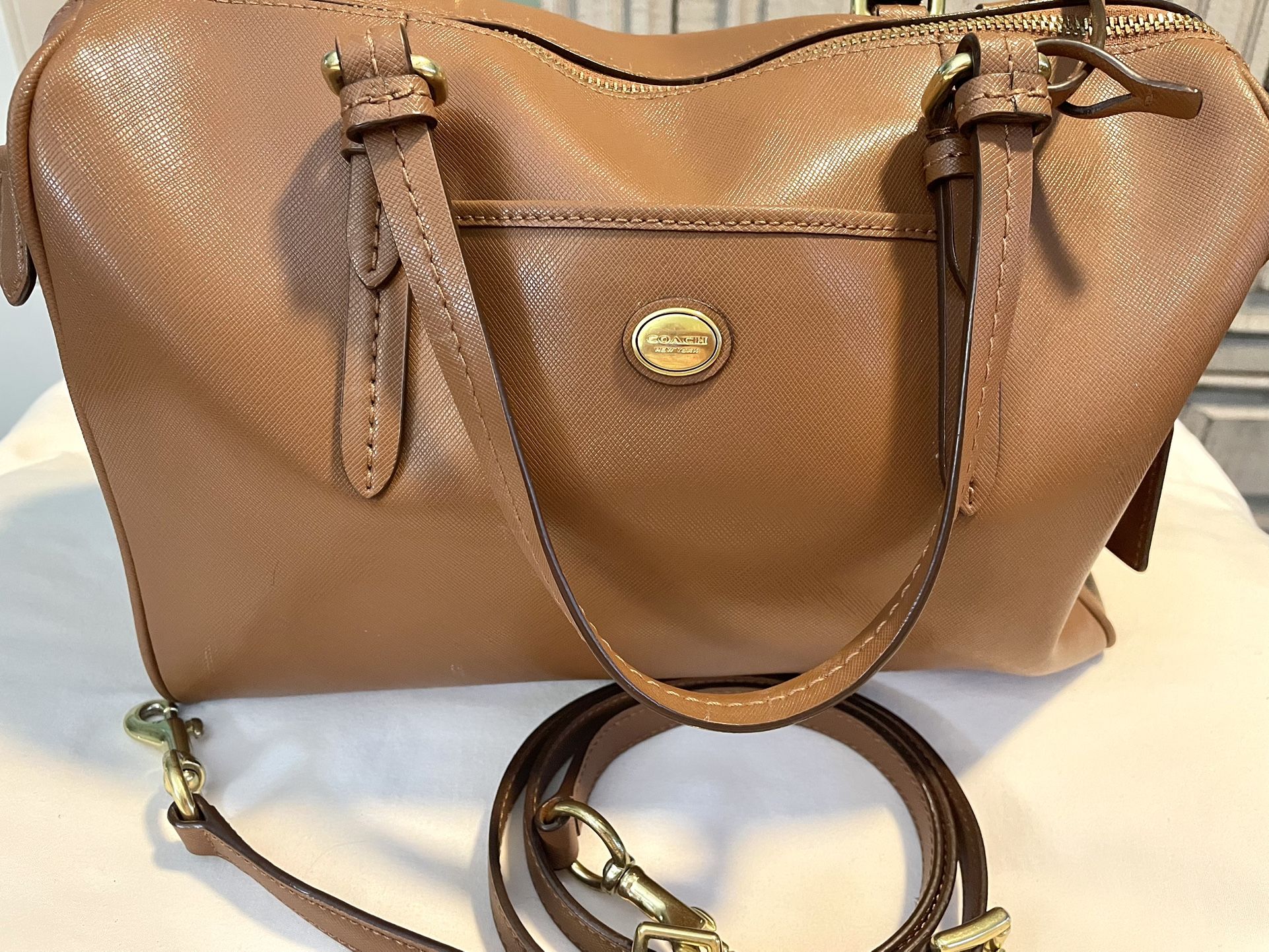 **AUTHENTIC** COACH Peyton Leather Nancy Satchel Saddle Dual Handle/Crossbody