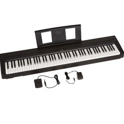 YAMAHA P71 88-Key Weighted Action Digital Piano with Sustain Pedal and Power Supply Plus Includes Bench / Seat From Yamaha Plus Over A Dozen Lesson No