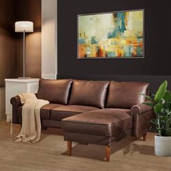 81.5" Sectional Couch,L-Shaped Sofa with Chaise,Suede Fabric 3 Seat Couch for Small Space,Living Room,Apartment (Right Hand Facing Chaise, Dark Brown)
