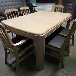 Keller Whitewash / Black Leather Dining Room Table Set