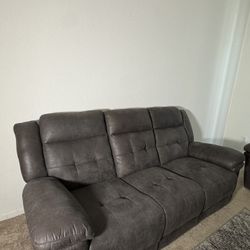 Grey Reclining Couch Set – 2 Sofas w/ Footrests – Good Condition