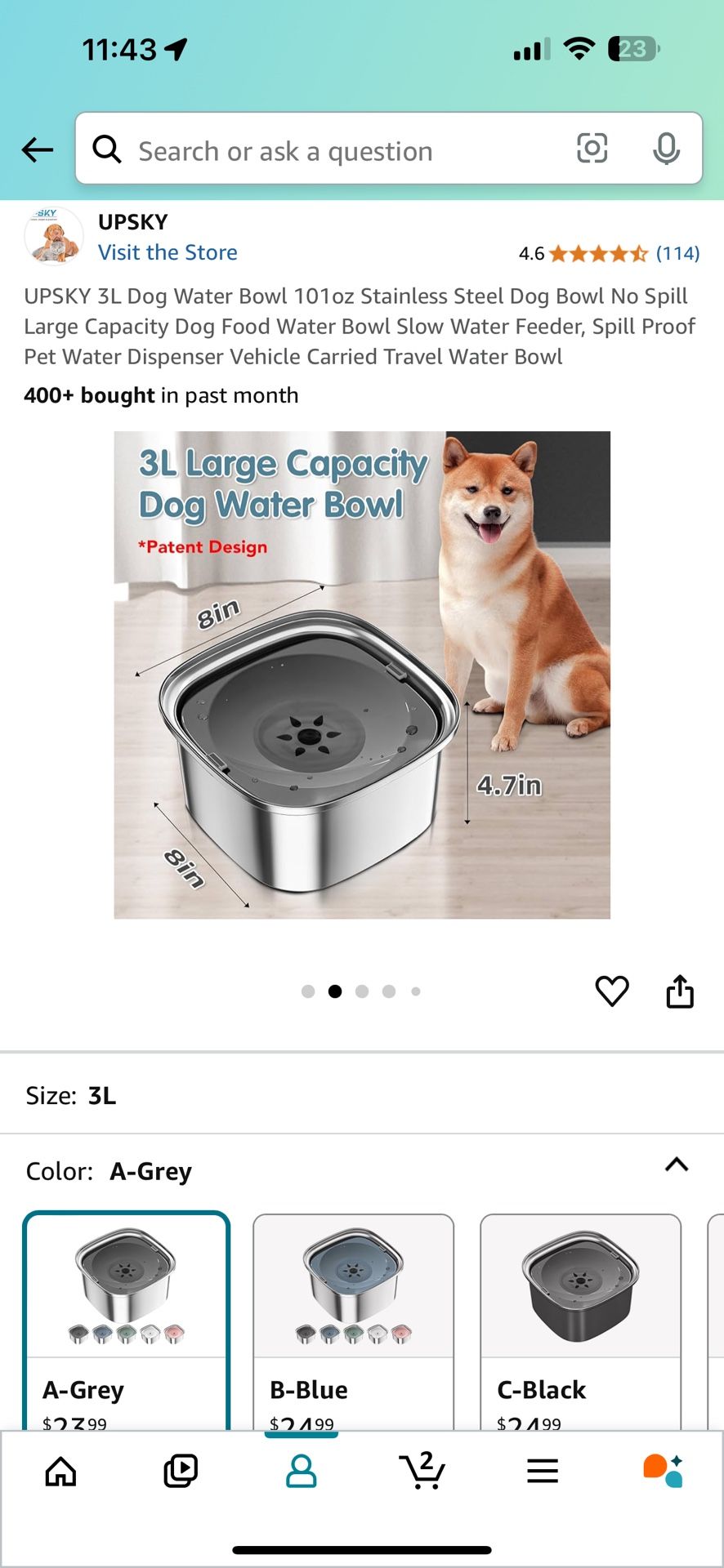 Dog Water Bowl 101oz Stainless Steel - 3L