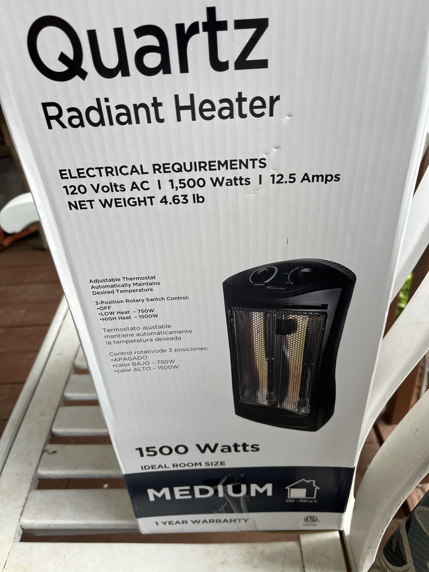 Quartz Radiant Heater LIKE NEW! 1,500 Watts, 120 Volts 12.5 Amps $35 Ridgefield