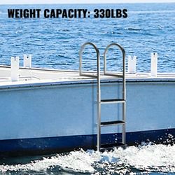 Dock Ladder with Rubber Mat, Pontoon Boat Ladder Aluminum 3 Step

