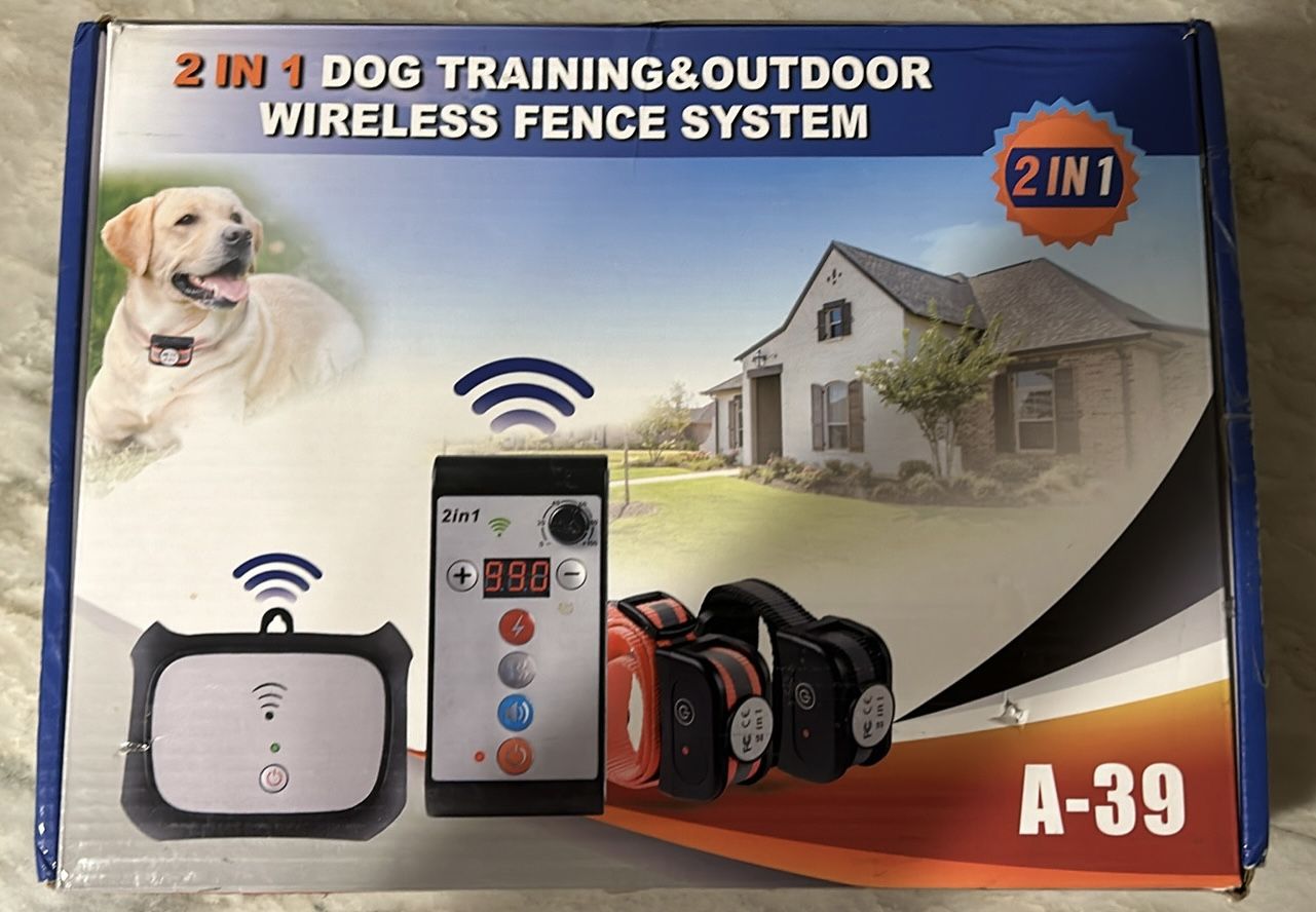 Brand New 2 IN 1 Dog Training Collar & Outdoor Wireless Dog Fence System with Blind Area Transmitter