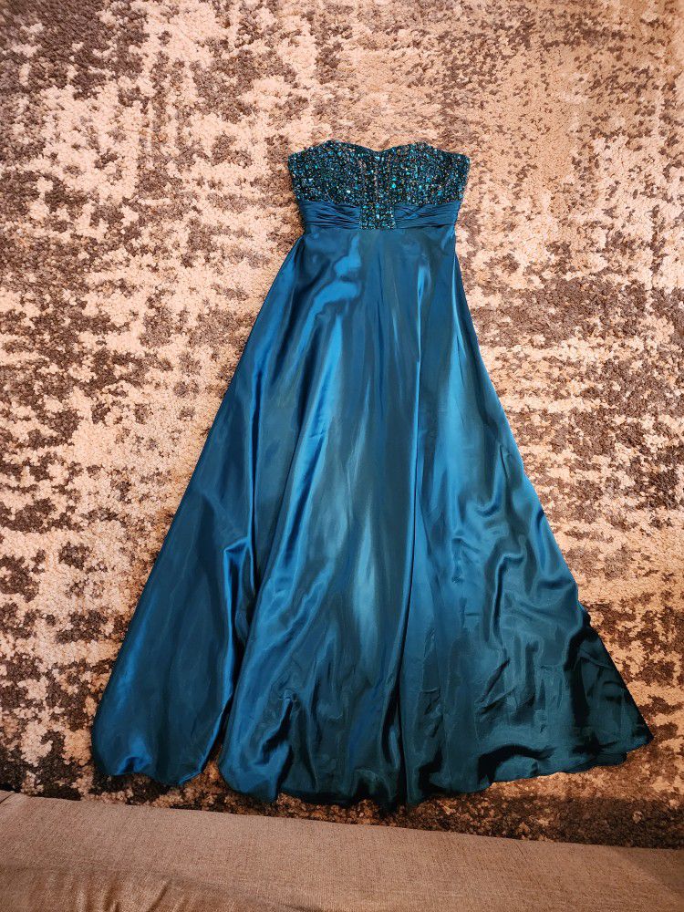 Jewel Prom Party Dress Emerald Blue With Cape