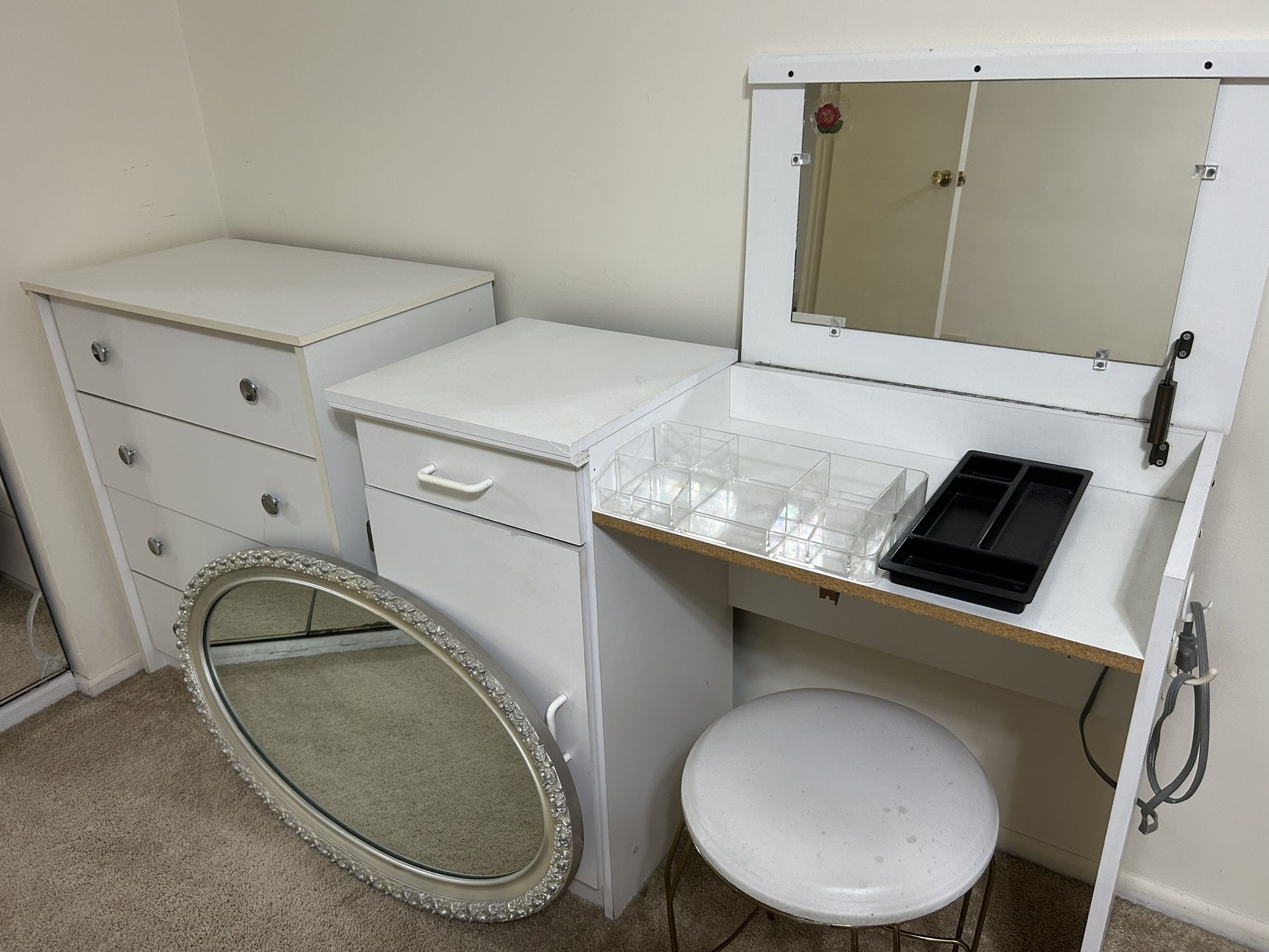Folding Mirror Table , Drawers , Seat And Wall Mirror
