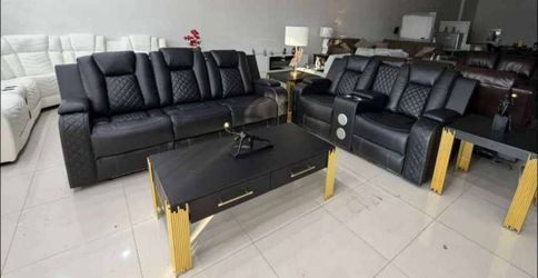Black Leather Recliner Sofa Set