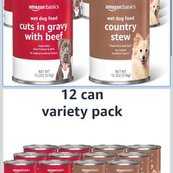 New Amazon Basics Wet Dog Food, Country Stew Flavor, Cuts in Gravy with Beef Variety Pack Made with Natural Ingredients 13.2oz Cans Pack of 12