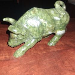 Hand Carved Nepherite Green Jade Bull