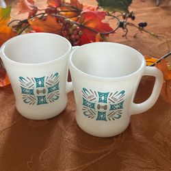 Vintage Mid Century Coffee Mug Set — Atomic Anchor Hocking Fire King Blue Heaven Milk Glass 60’s