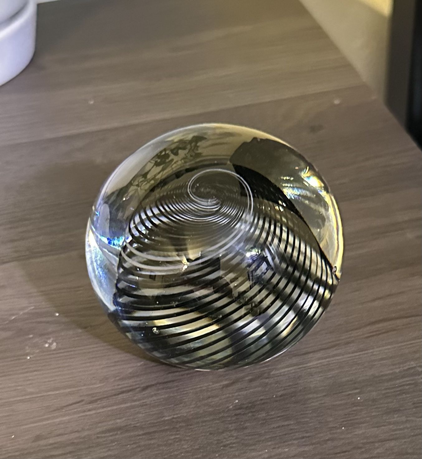 Vintage paperweight with black and white swirl