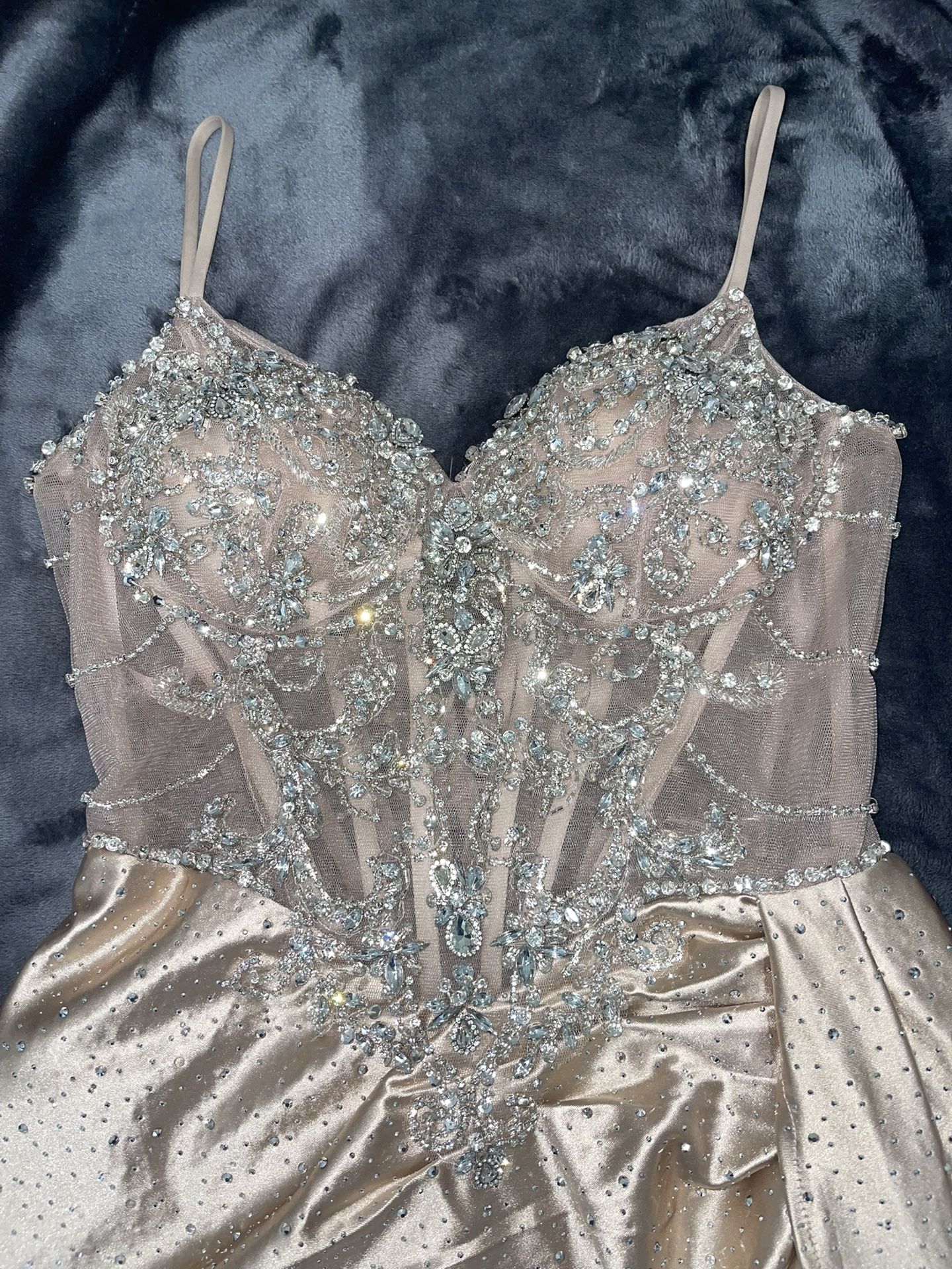 Silk Champagne Color Prom, Graduation, Homecoming Dress